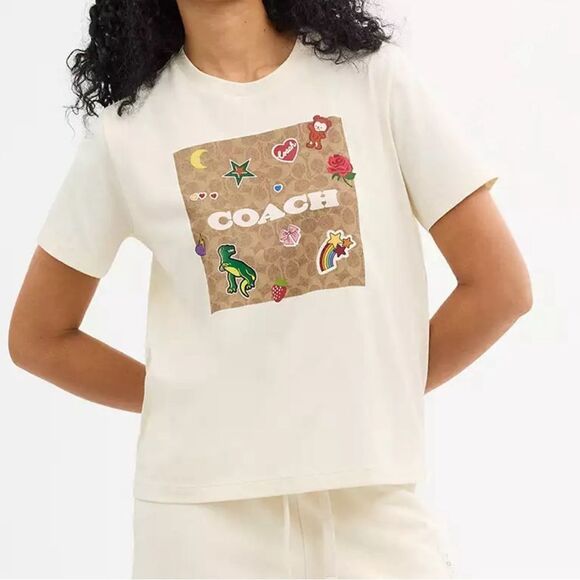 NWT Coach Signature Square T Shirt With Sticker Patches size S - Picture 2 of 9